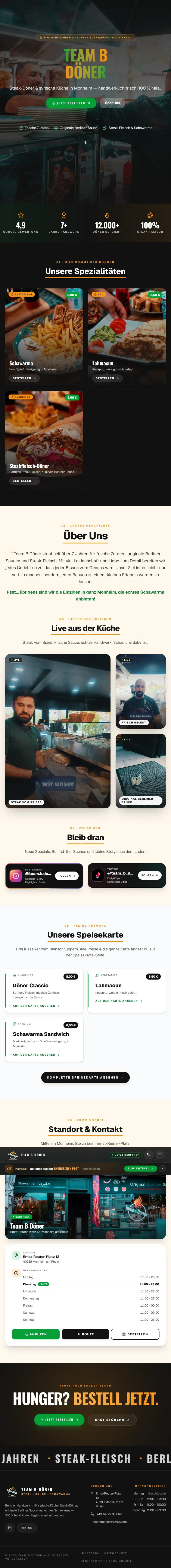 Team B Döner: die ganze Startseite von oben bis unten
